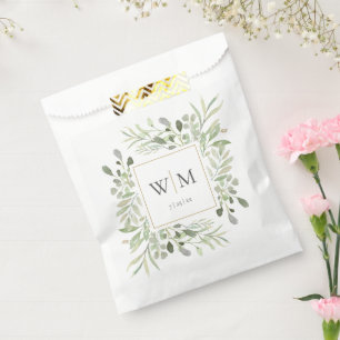 Elegant Greenery Foliage Monogram Wedding Favor Bag