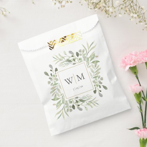 Elegant Greenery Foliage Monogram Wedding Favor Bag