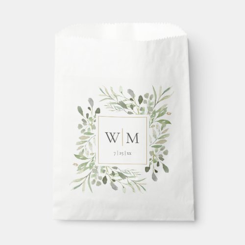Elegant Greenery Foliage Monogram Wedding Favor Bag