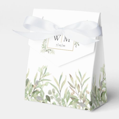 Elegant Greenery Foliage Monogram Wedding Favor Boxes