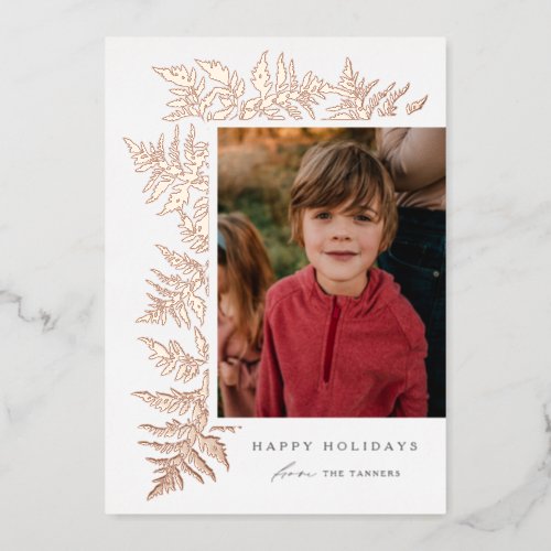 Elegant Greenery Foliage Photo Foil Holiday Card