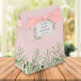 Elegant Greenery Foliage Pink Girl Baby Shower Favor Boxes
