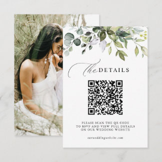 Elegant Greenery Foliage QR Code & Photo Wedding Enclosure Card