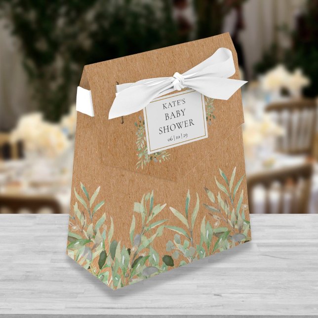 Elegant Greenery Foliage Rustic Kraft Baby Shower Favor Boxes (Creator Uploaded)