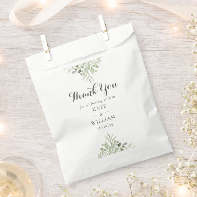 Elegant Greenery Foliage Script Wedding Favor Bag (Clipped)