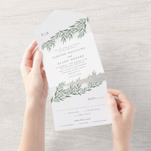 Elegant Greenery Foliage Wedding All In One Invitation