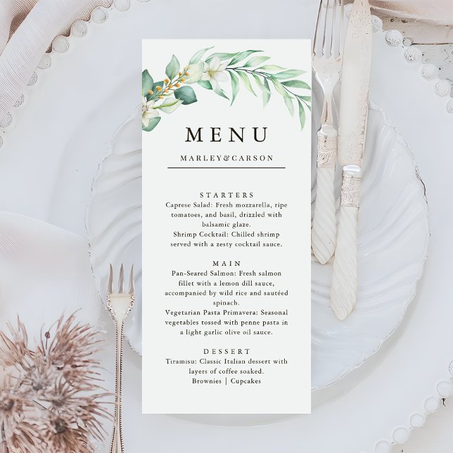 Elegant Greenery Foliage Wedding Dinner Menu (Creator Uploaded)