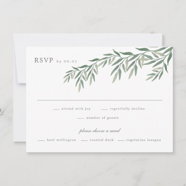 Elegant Greenery Foliage Wedding RSVP Card (Front)