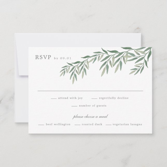 Elegant Greenery Foliage Wedding RSVP Card (Front)