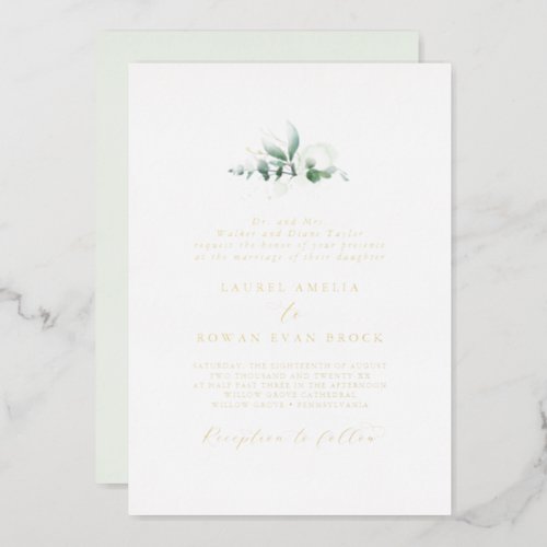 Elegant Greenery Formal Gold Foil Wedding Foil Invitation