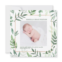 Elegant Greenery Frame | Baby Photo Birth Announcement