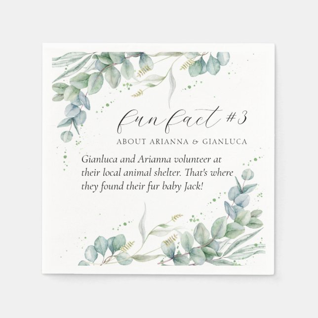 Elegant Greenery Fun Fact #3 Wedding Cocktail Napkins (Front)