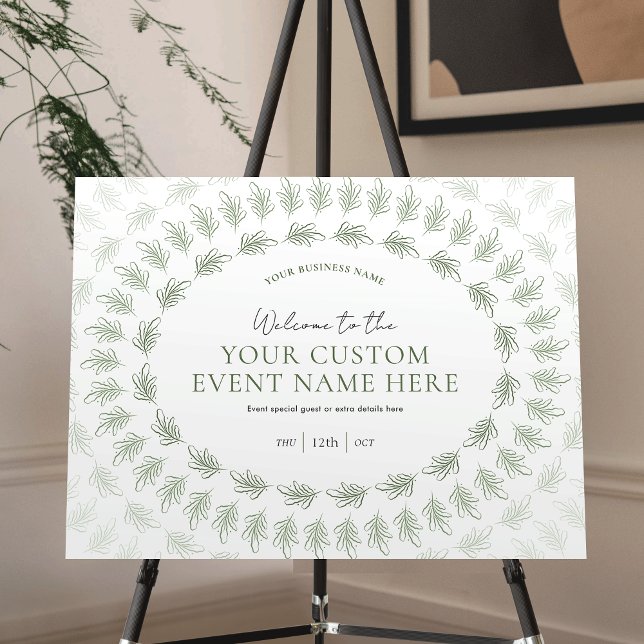 Elegant Greenery Gala Business Event Welcome Sign (Professional business event welcome sign with greenery frame on white background)