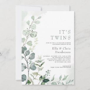 Elegant Greenery Garden Twins Coed Baby Shower Invitation