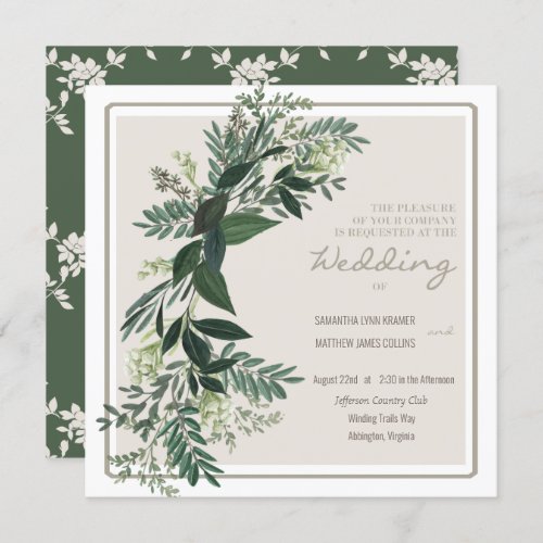 Elegant Greenery Garland Ferns and Berries Square Invitation