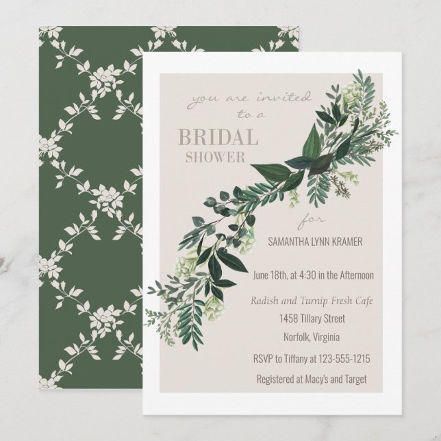 Elegant Greenery Garland Ferns  Bridal Shower Invitation (Front/Back)