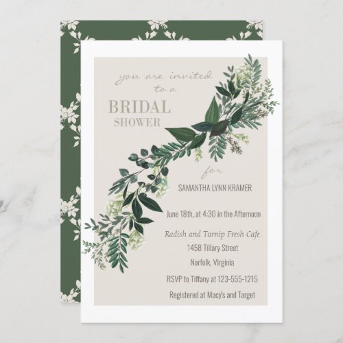 Elegant Greenery Garland Ferns  Bridal Shower Invitation