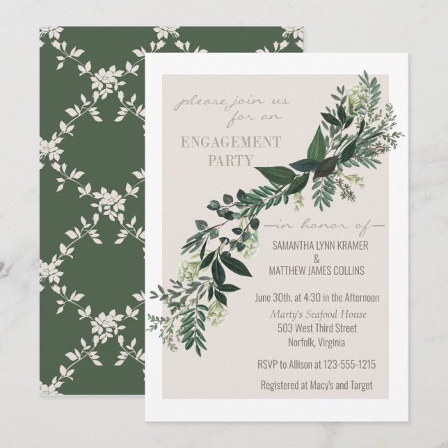 Elegant Greenery Garland Ferns Engagement Party Invitation (Front/Back)