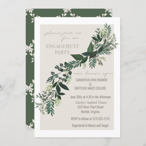 Elegant Greenery Garland Ferns Engagement Party Invitation