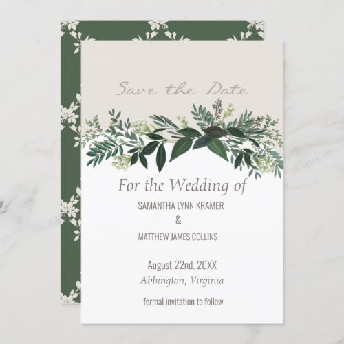 Elegant Greenery Garland Ferns Save the Date Invitation