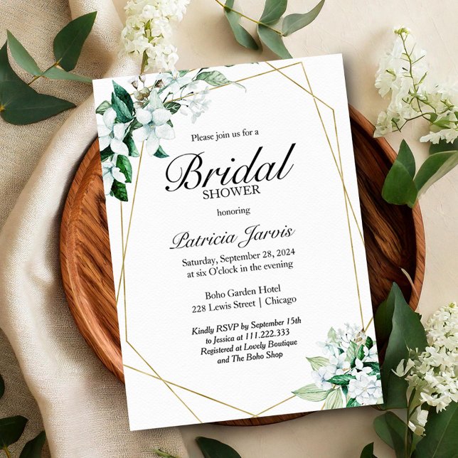 Elegant Greenery Geometric Bridal Shower Invitation (Creator Uploaded)