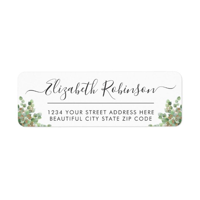 Elegant Greenery Girly Script Address Label (Front)