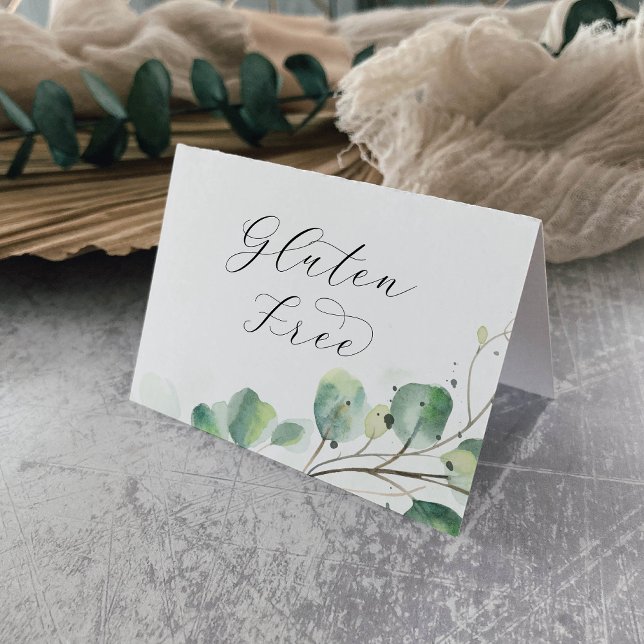 Elegant Greenery Gluten Free Buffet Food Labels Table Number (Creator Uploaded)