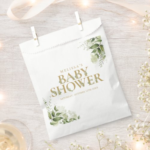 Elegant Greenery Gold Baby Shower Favor Bag