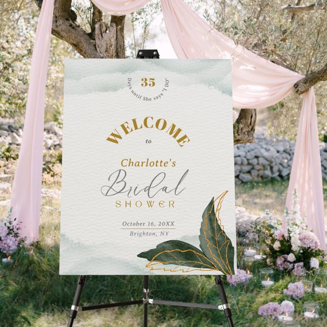 Elegant Greenery Gold Bridal Shower Welcome Sign (Creator Uploaded)