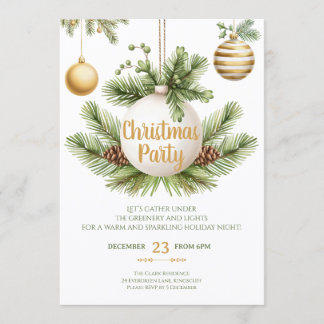 Elegant Greenery & Gold Christmas Party Invitation