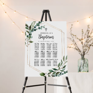 Elegant Greenery Gold Cross Baptism Seating Chart Foam Board