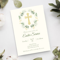 Elegant Greenery Gold Cross Church Easter Service