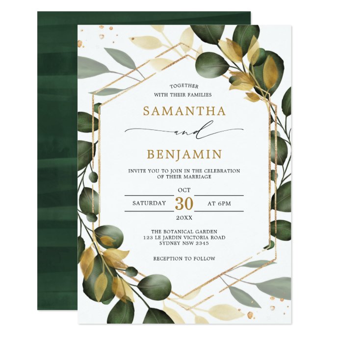 Elegant Greenery Gold Eucalyptus Wedding Party Invitation