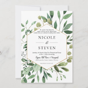 Elegant Greenery Gold Frame Wedding Invitation