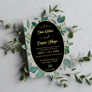 Elegant Greenery Gold Geometric Frame,Gray Wedding Invitation