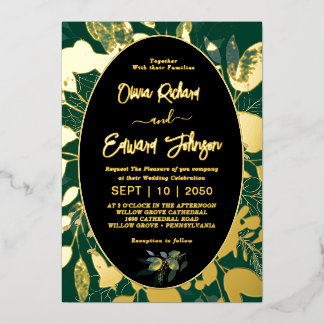 Elegant Greenery Gold Geometric Frame leaves Foil Invitation
