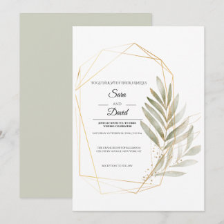 Elegant Greenery Gold Geometric Wedding Invite
