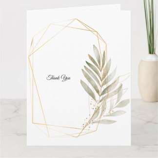 Elegant Greenery Gold Geometric Wedding Thank You Card