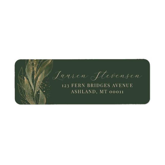 Elegant Greenery Gold Leaf Wedding Label (Front)