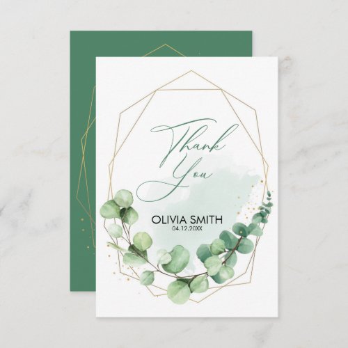 Elegant greenery gold lines eucalyptus wedding thank you card