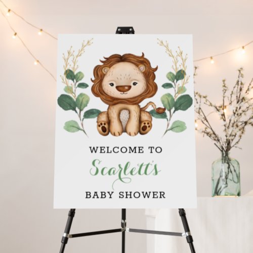 Elegant Greenery Gold Lion Boy Baby Shower Welcome Foam Board