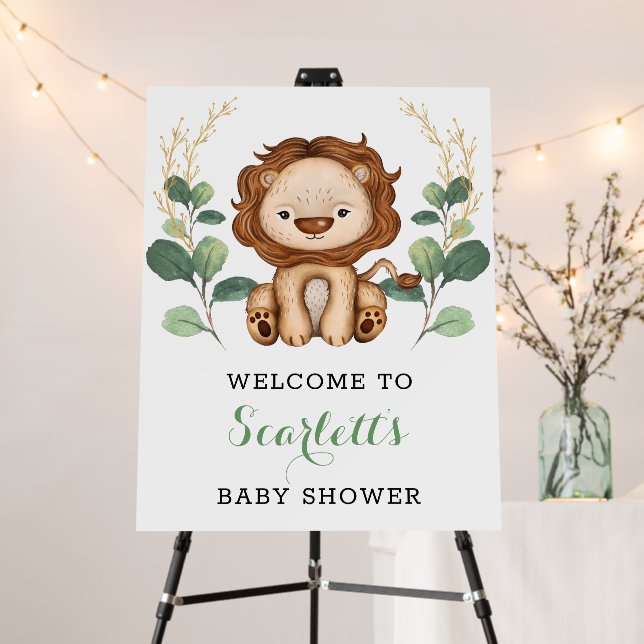 Elegant Greenery Gold Lion Boy Baby Shower Welcome Foam Board (In Situ (Stand))