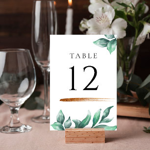 Elegant Greenery & Gold Minimalist Wedding Table Number