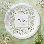 Elegant Greenery Gold Monogram Wedding Paper Plates<br><div class="desc">Featuring delicate watercolor greenery leaves,  these chic botanical paper plates can be personalized with your monogram initials and special date. Designed by Thisisnotme©</div>