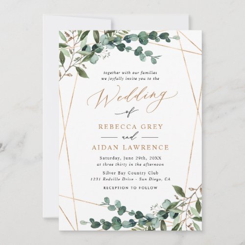 Elegant Greenery Gold QR Code All-in-One Wedding