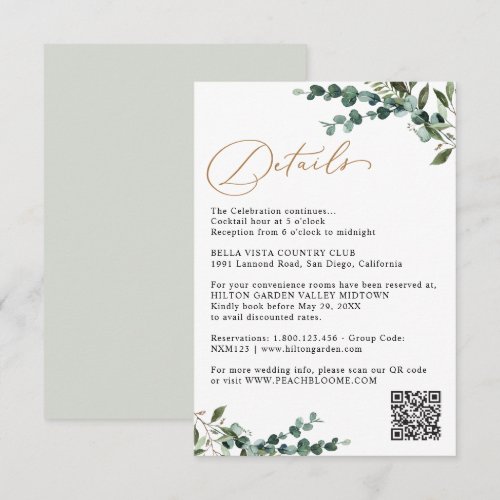 Elegant Greenery Gold QR Code Wedding Details