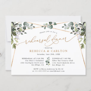 Elegant Greenery Gold Rehearsal Dinner Invitation