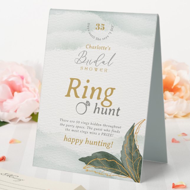 Elegant Greenery Gold Ring Hunt Bridal Shower Game Table Tent (In SItu (Wedding))
