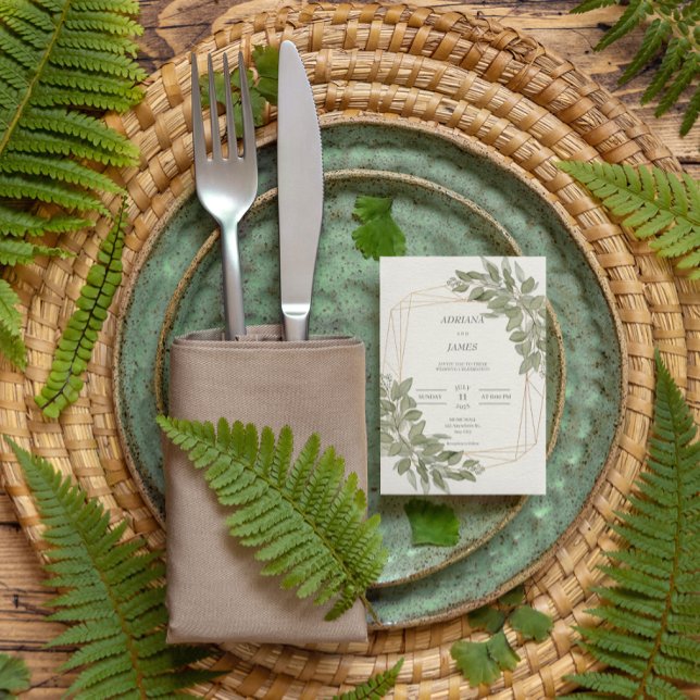 Elegant Greenery gold rustic wedding  Foil Invitation (Creator Uploaded)