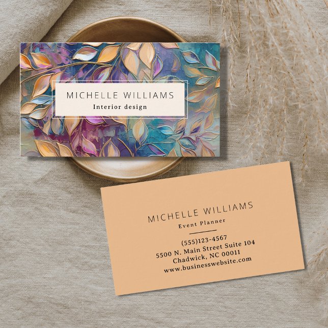 Elegant Greenery Gold Teal Leaf Business Card (Creator Uploaded)